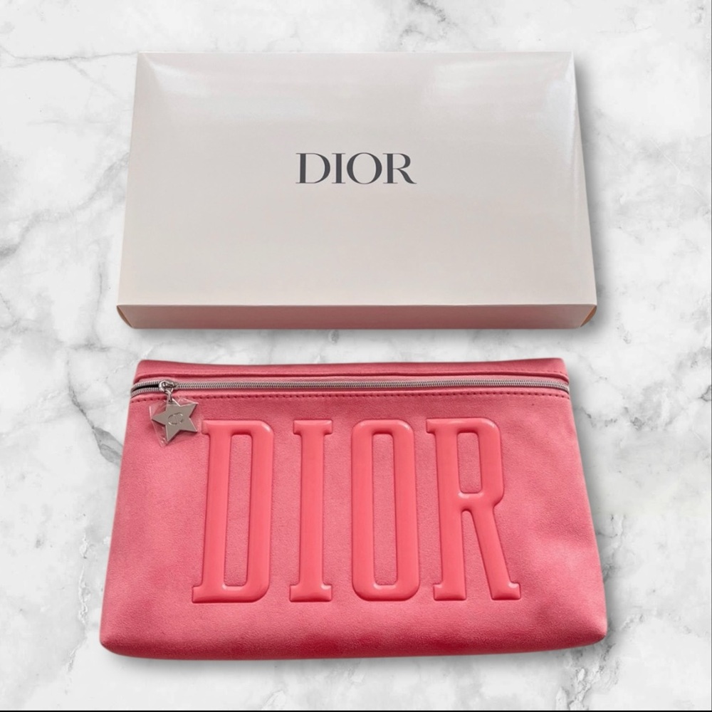 Dior Coral Pink Cosmetic Pouch with Star Charm